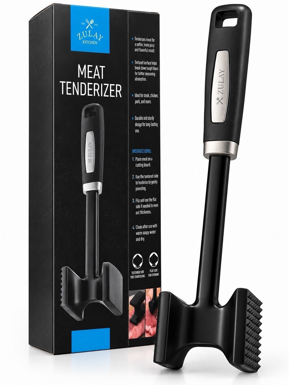 🔨 Zulay Kitchen Meat Tenderizer – Dual-Sided Meat Mallet – Black